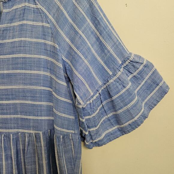 Signature by Robbie Bee Boho Blue and White Stripe Tiered Dress Bell Sleeve Sz S - Picture 3 of 12